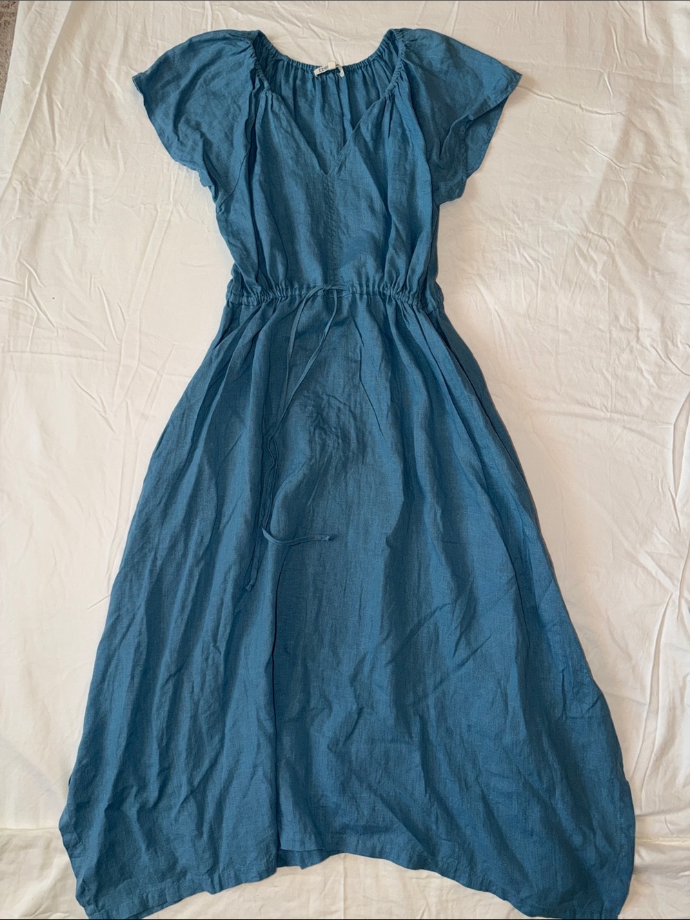 Relaxed Blue Maxi Dress with Drawstring Waist
